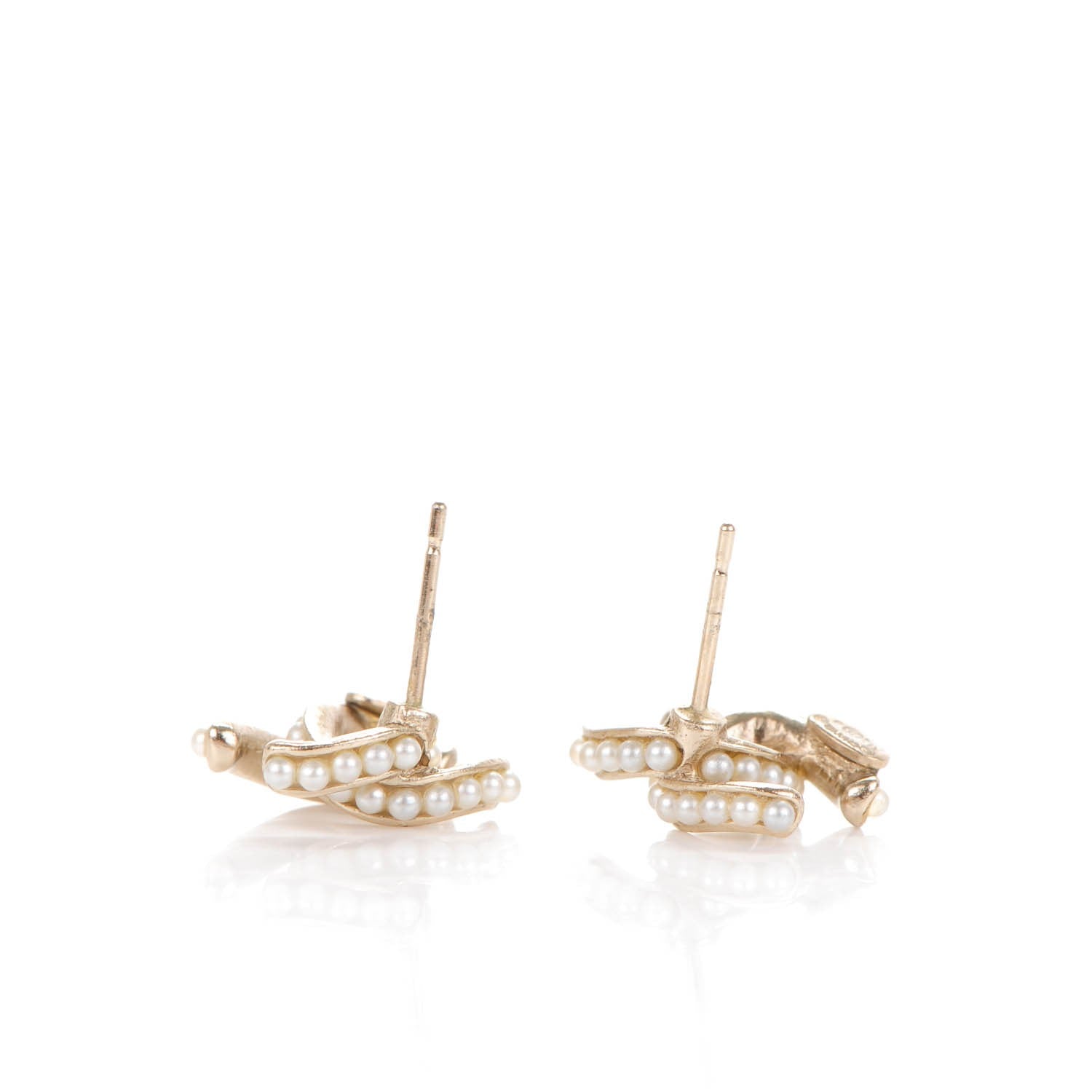Chanel Pearl Twisted CC Earrings Light Gold White 3 of 5