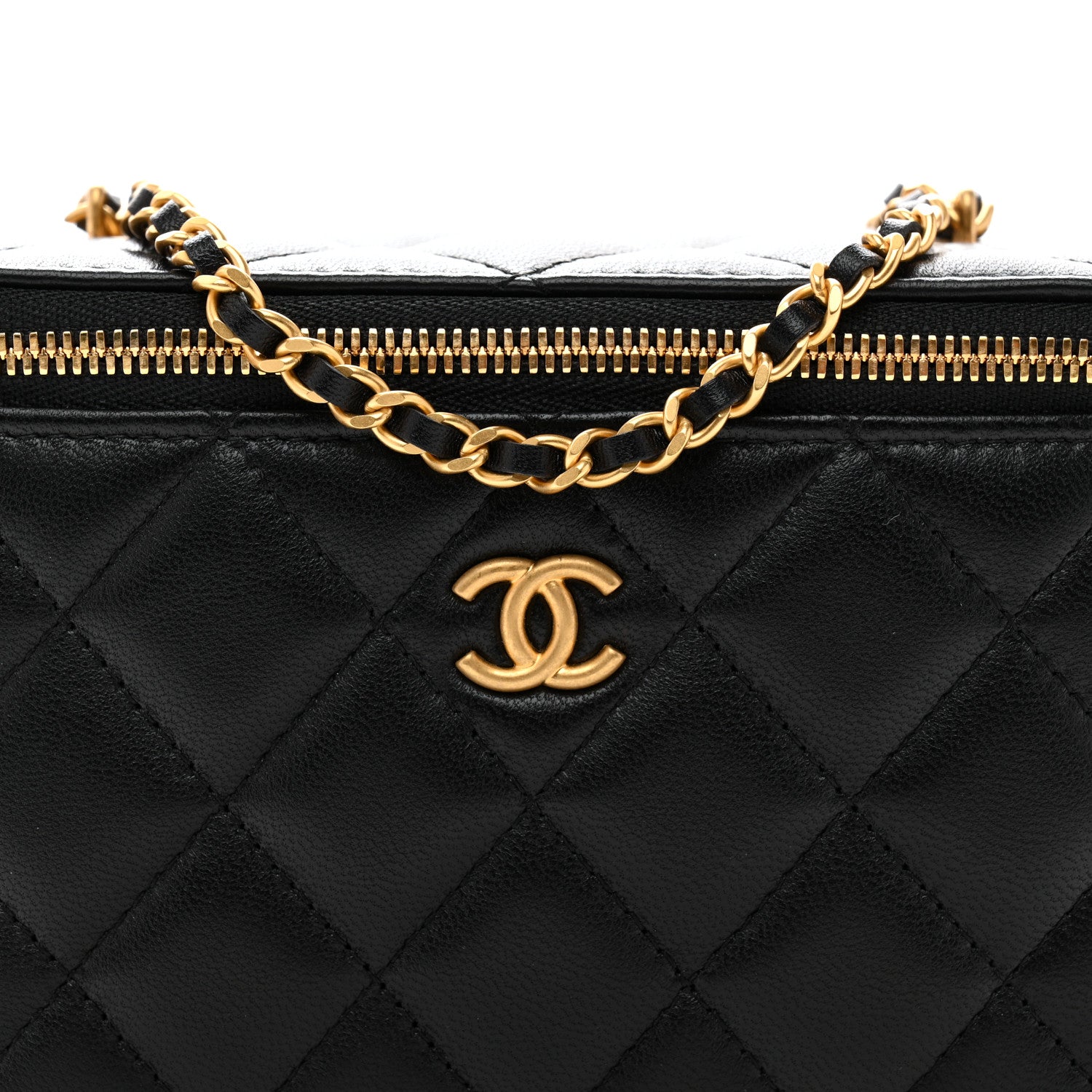Chanel Lambskin Enamel Quilted Small Coco Hearts Vanity Case With Chain Black 8 of 11