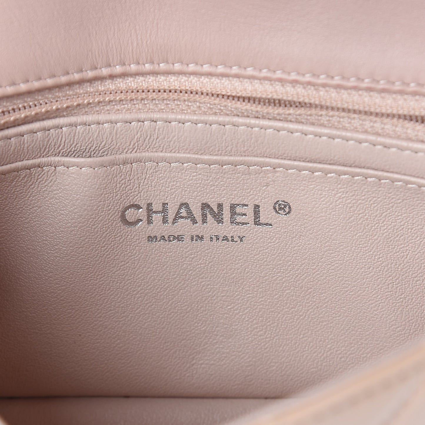 Patent Calfskin Quilted Mini Rectangular Flap Rose Clair