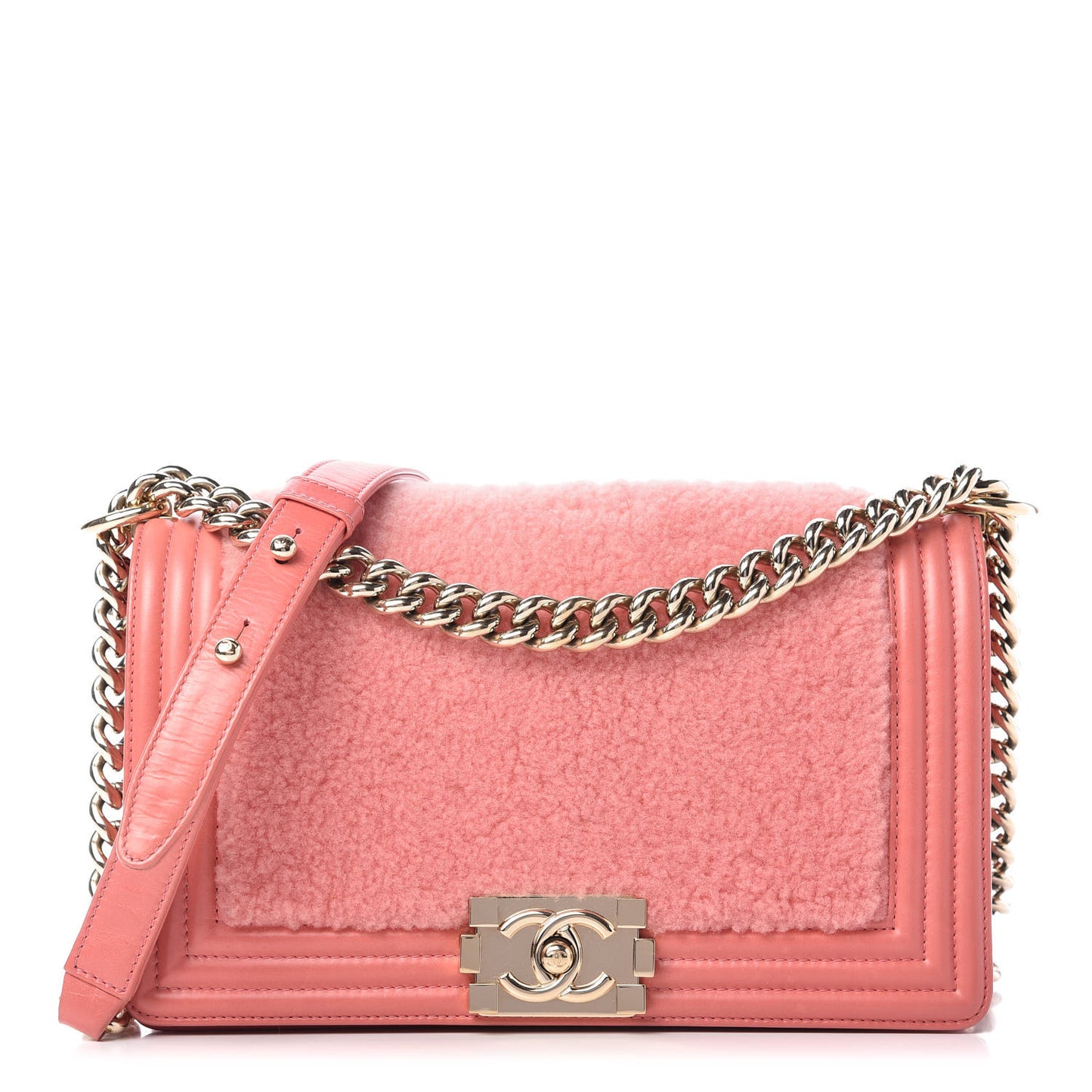 Shearling Sheepskin Medium Boy Flap Pink
