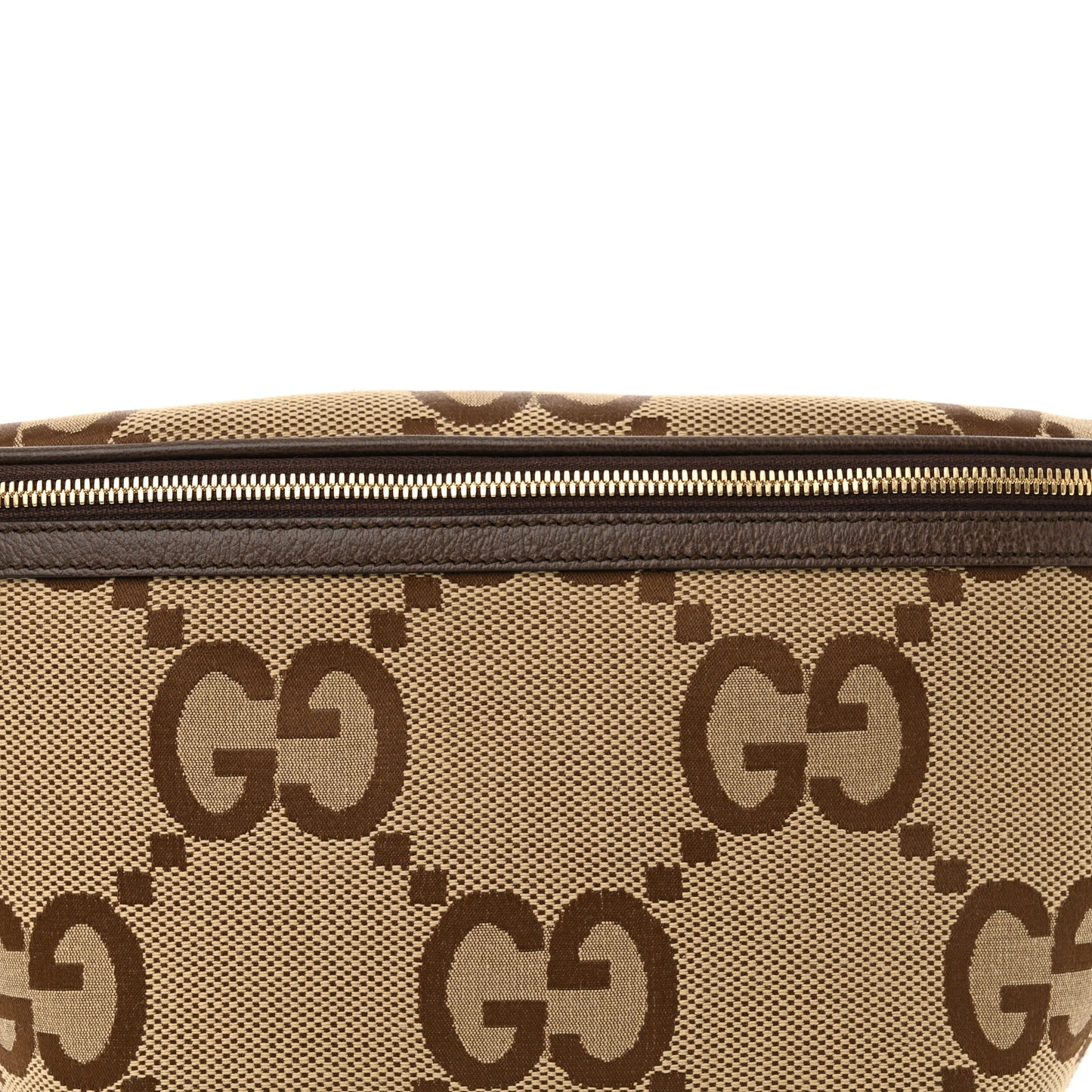 Monogram Jumbo GG Textured Dollar Calfskin Web Belt Bag Camel Ebony New Acero