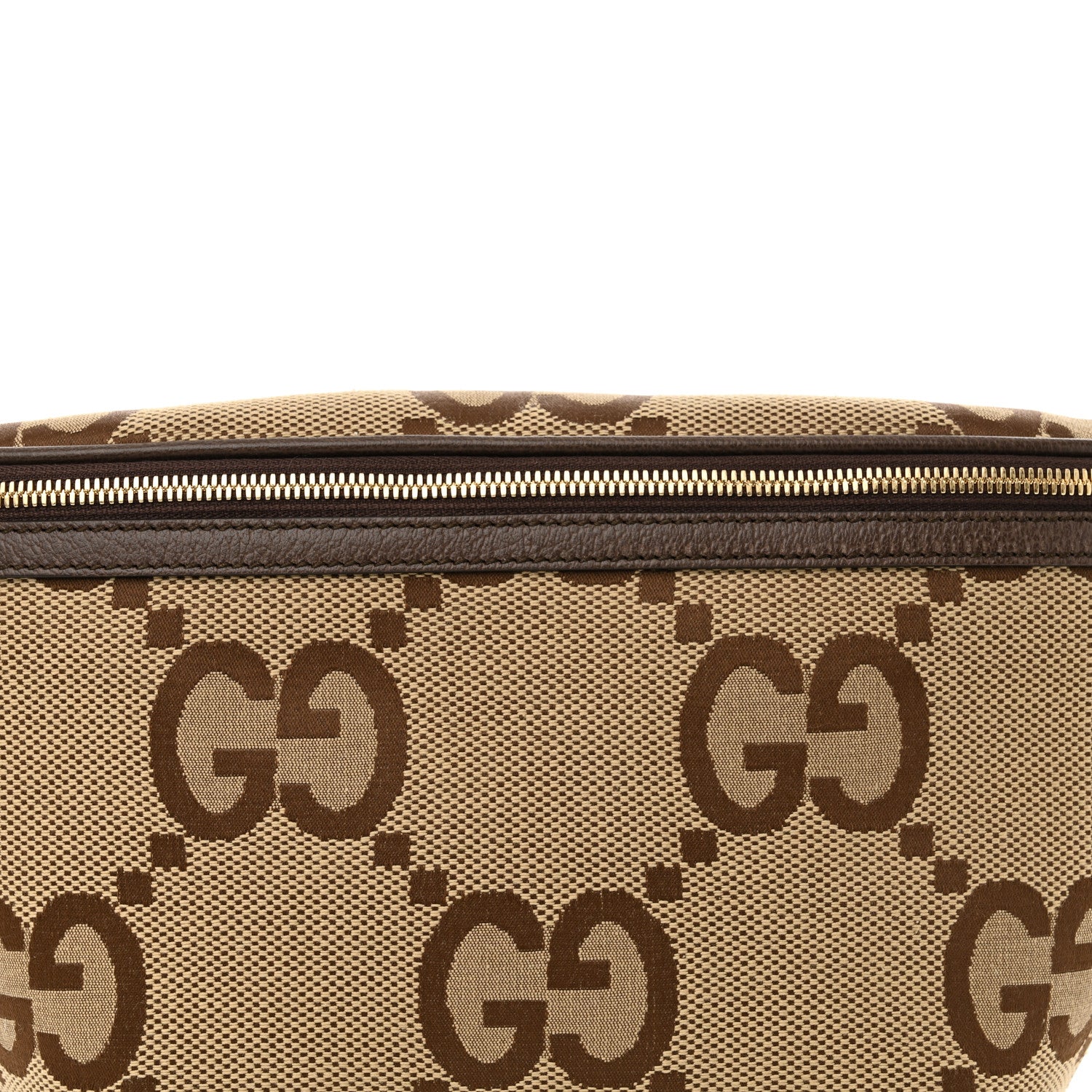 Gucci Monogram Jumbo GG Textured Dollar Calfskin Web Belt Bag Camel Ebony New Acero 8 of 10