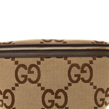 Gucci Monogram Jumbo GG Textured Dollar Calfskin Web Belt Bag Camel Ebony New Acero 8 of 10