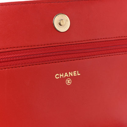 Chanel Lambskin Quilted Boy Wallet On Chain WOC Red 9 of 16