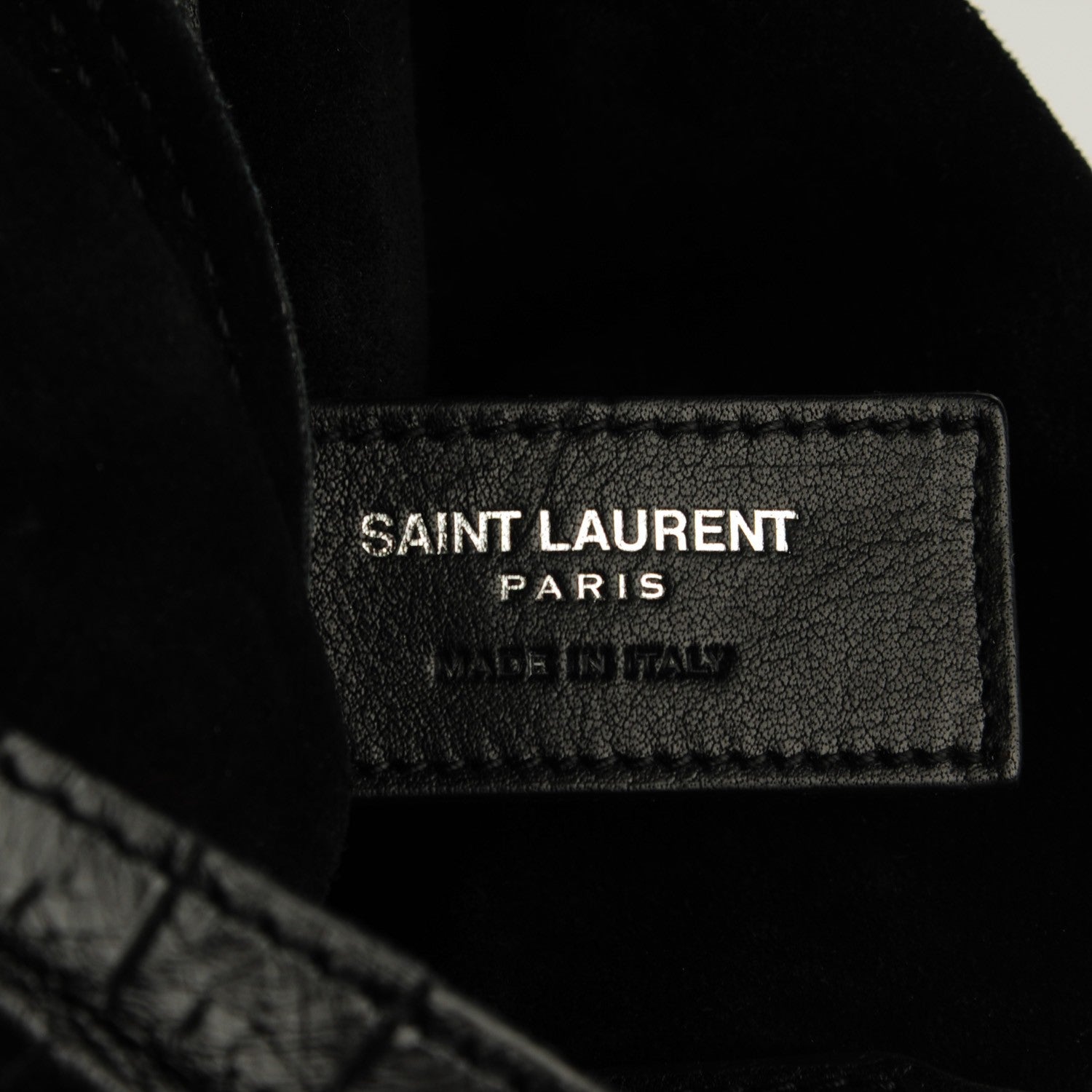 Saint Laurent Calfskin Crocodile Embossed Tasseled Flat Anita Bag Black 6 of 7