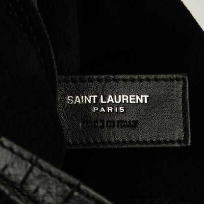 Saint Laurent Calfskin Crocodile Embossed Tasseled Flat Anita Bag Black 6 of 7
