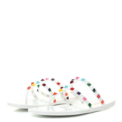Valentino Garavani PVC Jelly Rockstud Caged Thong Sandals 39 White Multicolor 3 of 8