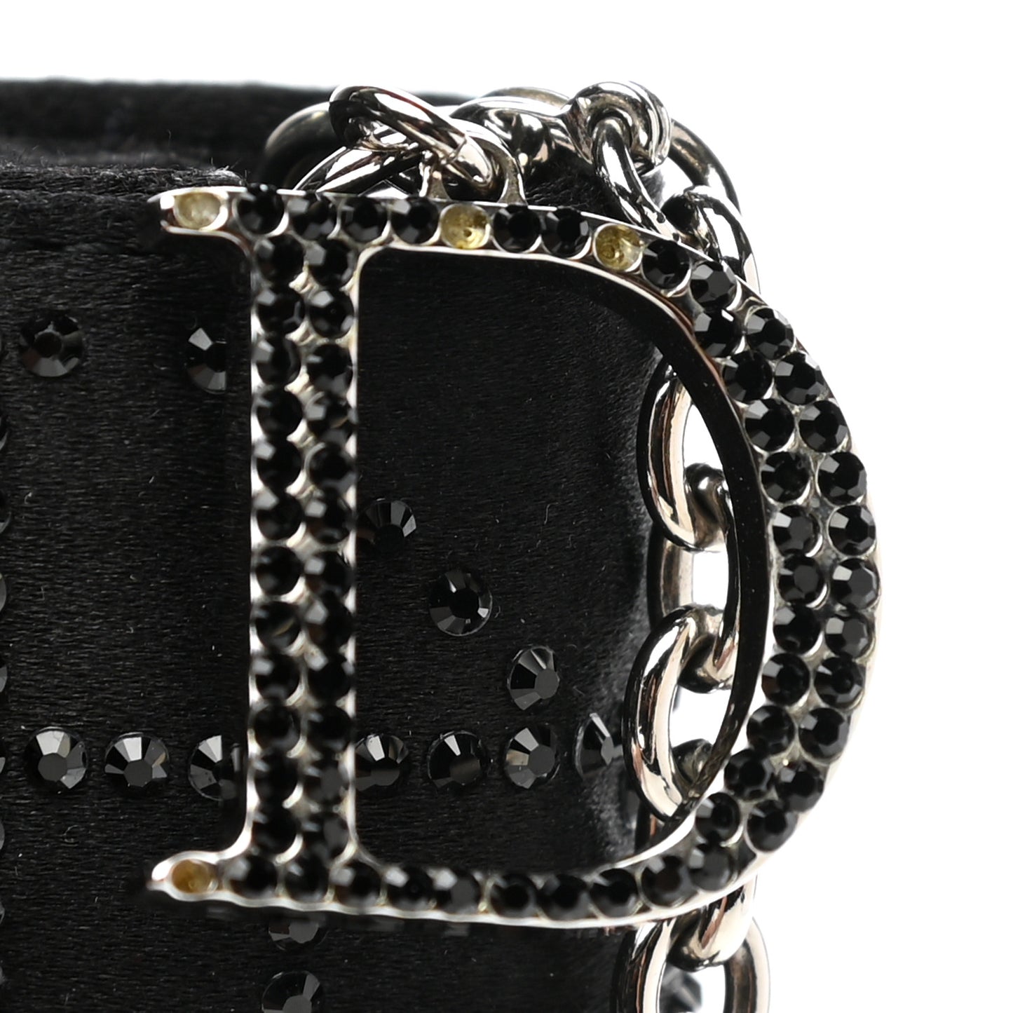 Satin Crystal Cannage Flap Clutch Black