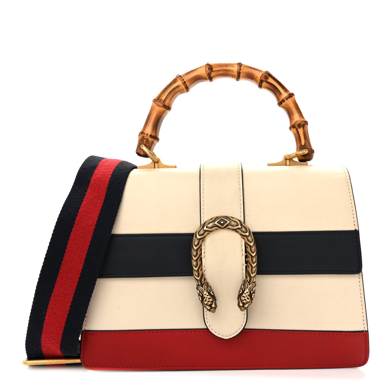 Gucci Calfskin Bamboo Web Medium Dionysus Top Handle Bag White Blue Hibiscus Red 1 of 16