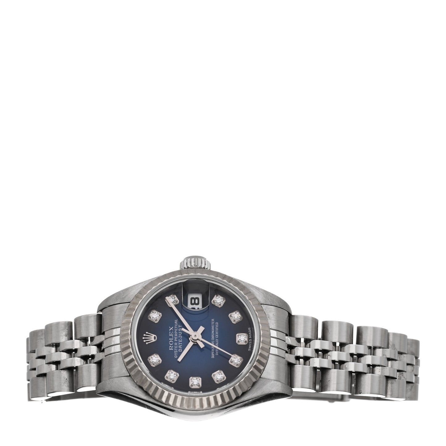 Stainless Steel 18K White Gold Diamond 26mm Oyster Perpetual Datejust Watch Blue Gradient 79174