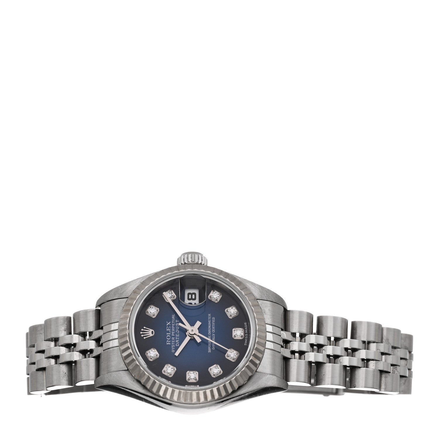 Rolex Stainless Steel 18K White Gold Diamond 26mm Oyster Perpetual Datejust Watch Blue Gradient 79174 2 of 4