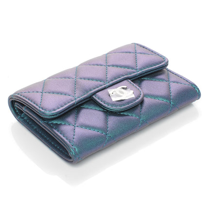 Chanel Metallic Lambskin Quilted Flap Card Holder Turquoise 4 of 9