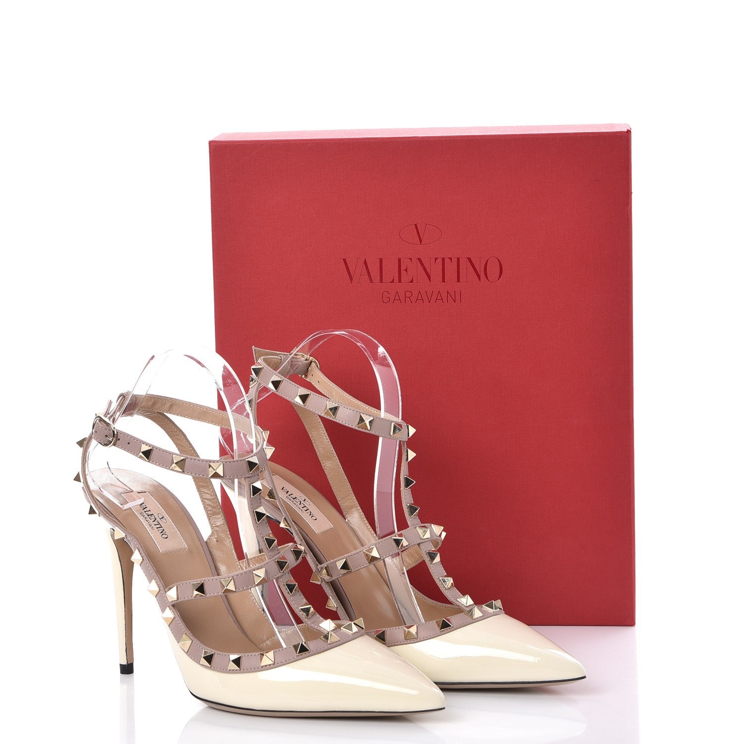 Valentino Garavani Patent Rockstud Ankle Strap Pumps 41.5 Ivory Poudre 8 of 8