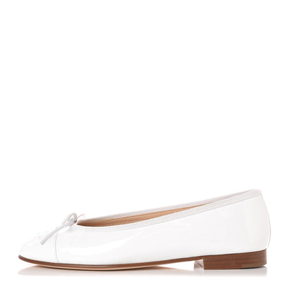 Chanel Patent CC Cap Toe Ballerina Flats 37.5 White 1 of 9