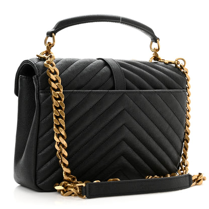 Saint Laurent Sheepskin Matelasse Chevron Monogram Medium College Bag Black 3 of 11