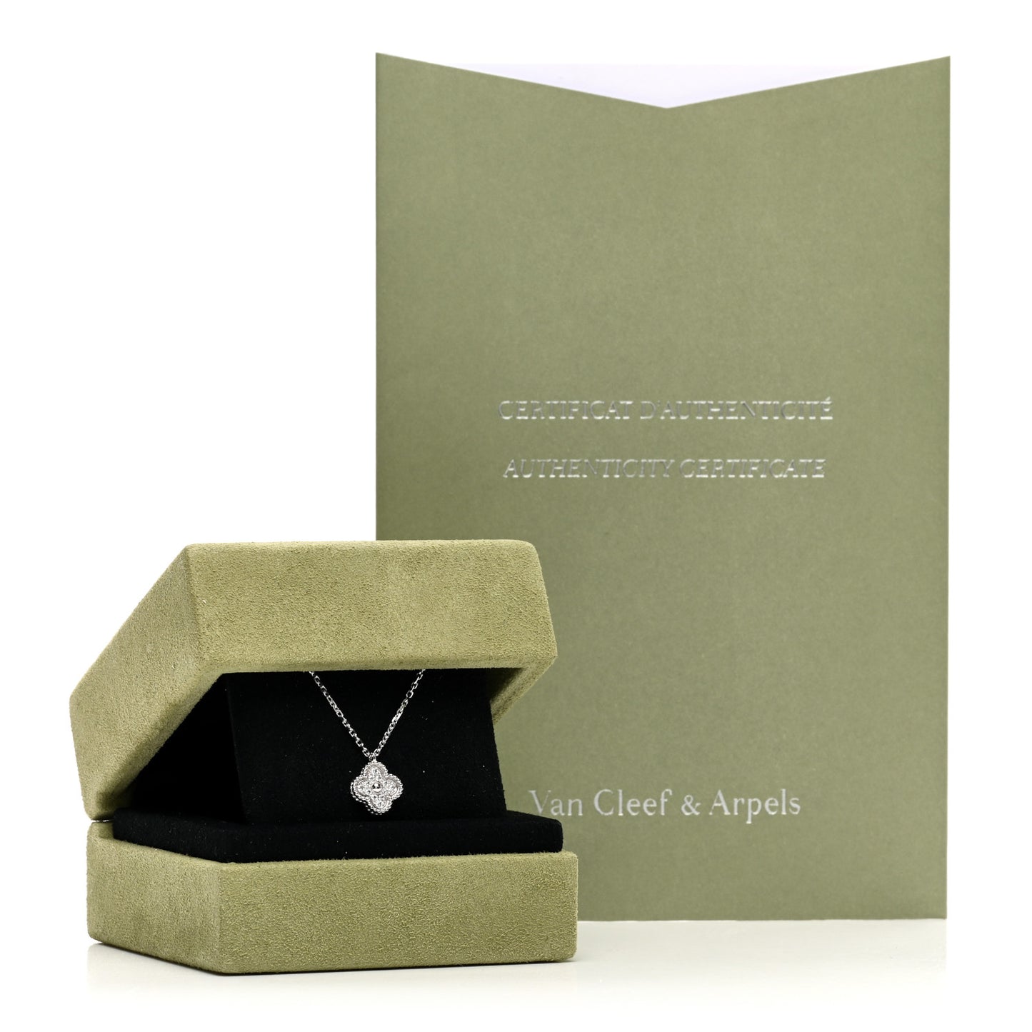 18K White Gold Diamond Sweet Alhambra Pendant Necklace
