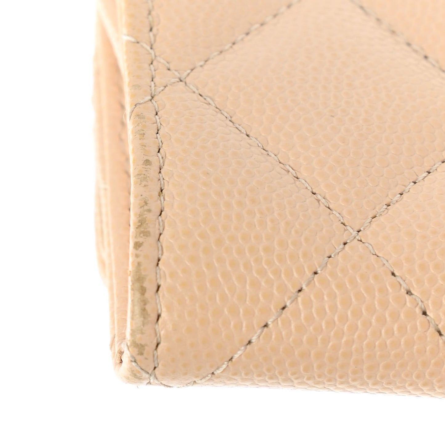 Caviar Pearl Quilted Coco Candy Flap Card Holder Beige
