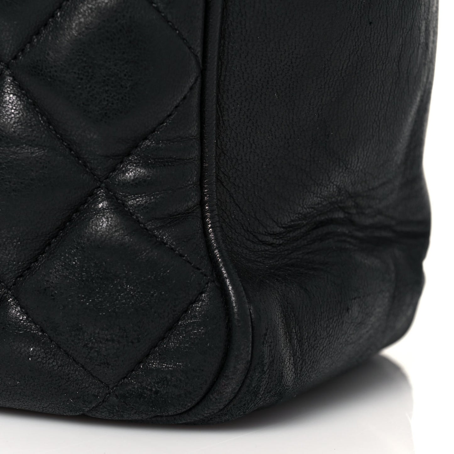 Lambskin Quilted Shopping Tote Black