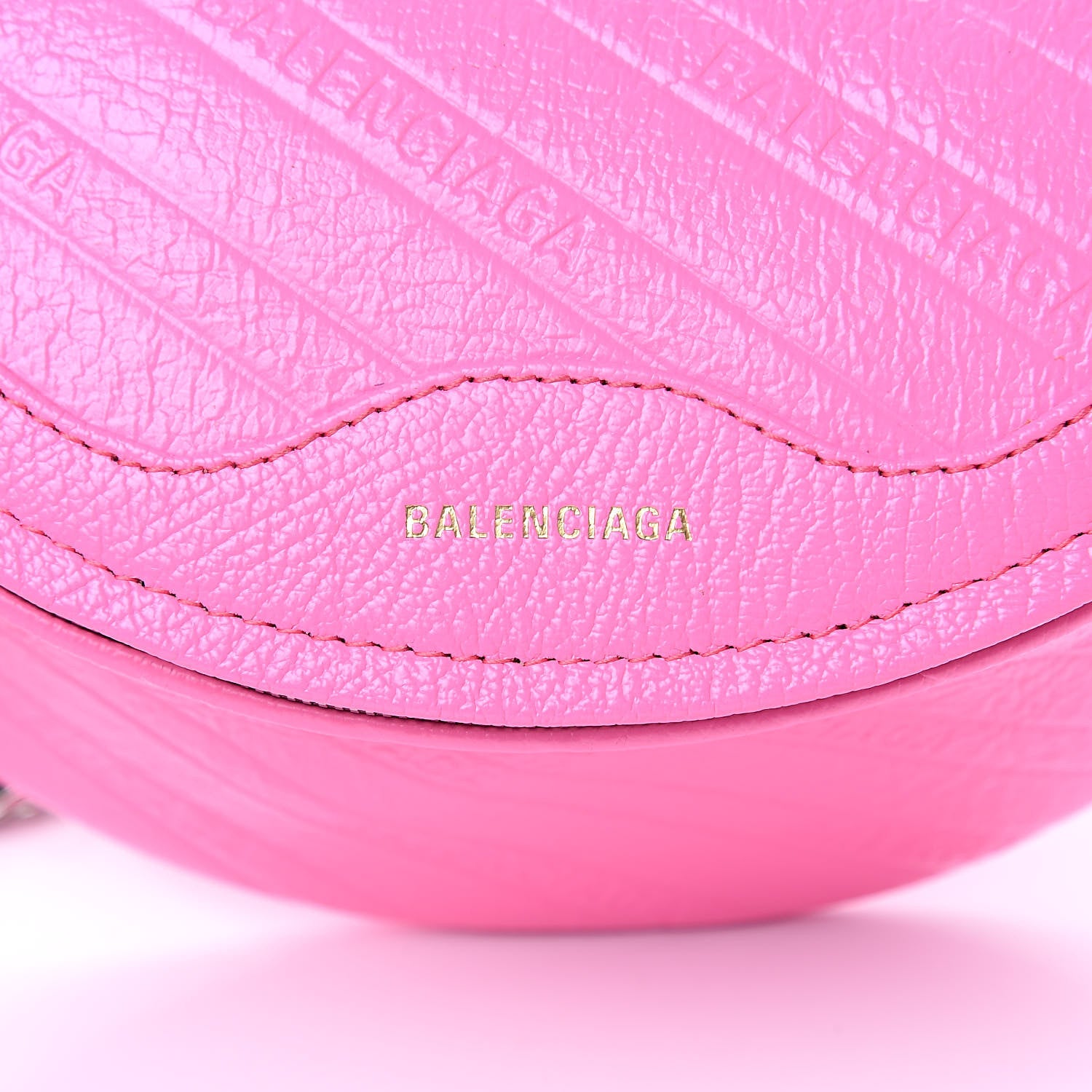 Balenciaga Shiny Goatskin Allover Logo Embossed XXS Souvenir Belt Bag Acid Pink 7 of 8