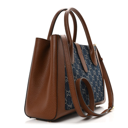Gucci New Denim GG Monogram Dollar Calfskin Medium Jackie 1961 Tote Blue Tea Cuir Epilog 3 of 10