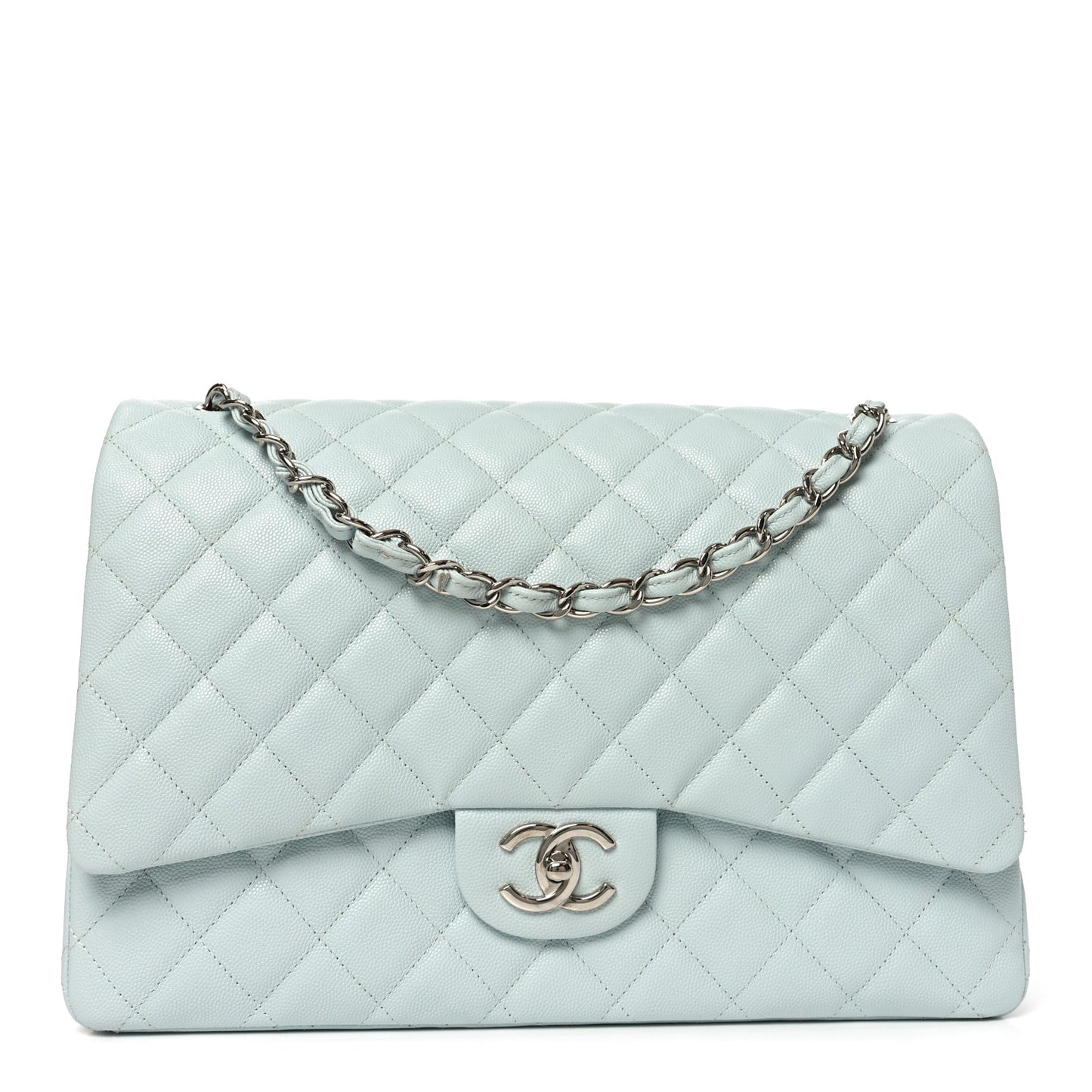 Caviar Quilted Maxi Double Flap Light Blue