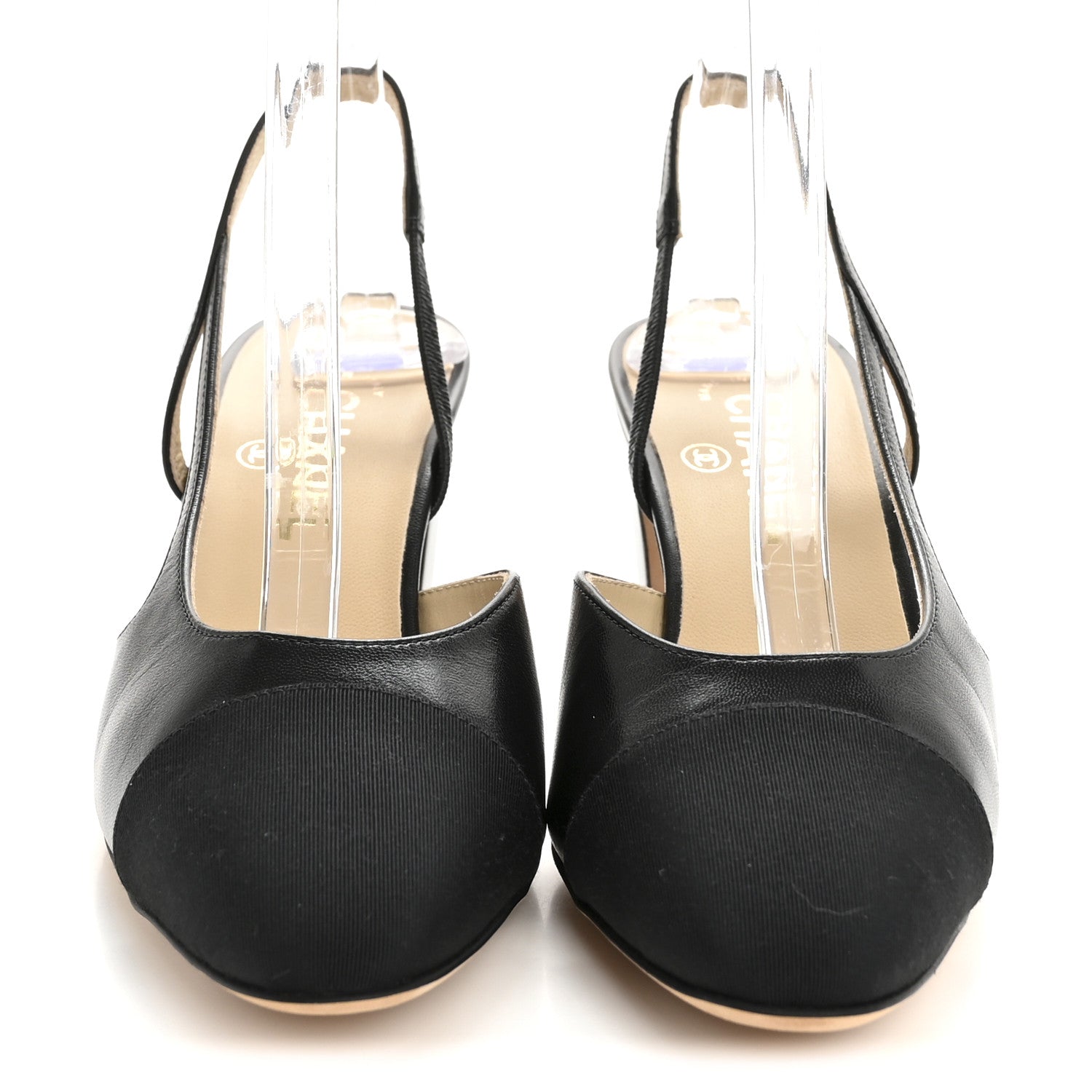 Chanel Goatskin Grosgrain Cap Toe CC Slingback Pumps 38 Black 3 of 10