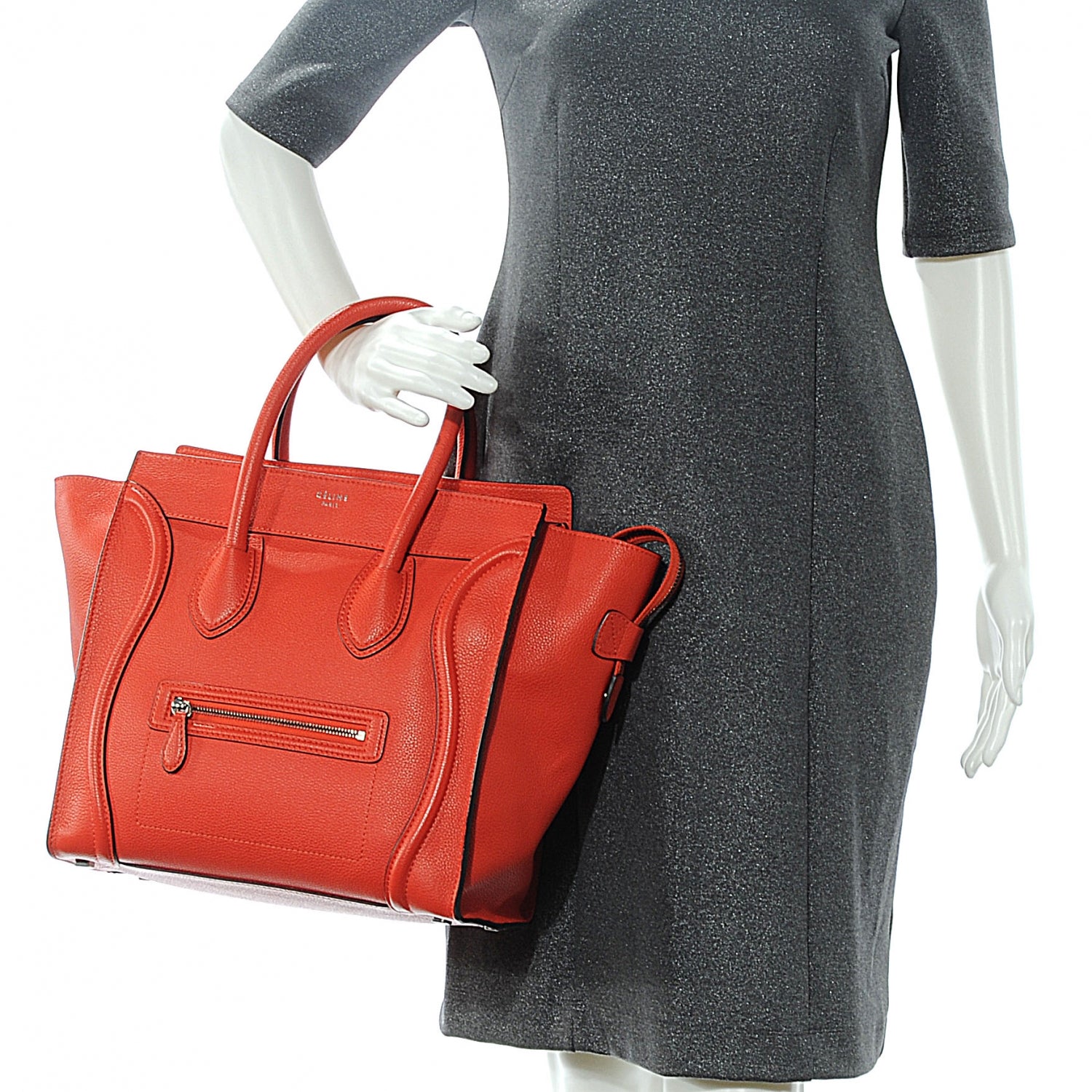 Celine Drummed Calfskin Mini Luggage Bag Vermillion 2 of 10