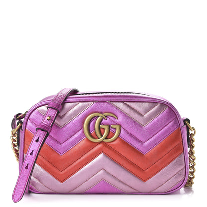 Gucci Laminated Nappa Matelasse Small GG Marmont Chain Shoulder Bag Fuxia Rosso Rosa 1 of 10
