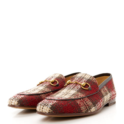 Gucci Vintage Tweed Check Horsebit Mens Jordaan Loafers 9 Red Beige White 4 of 10