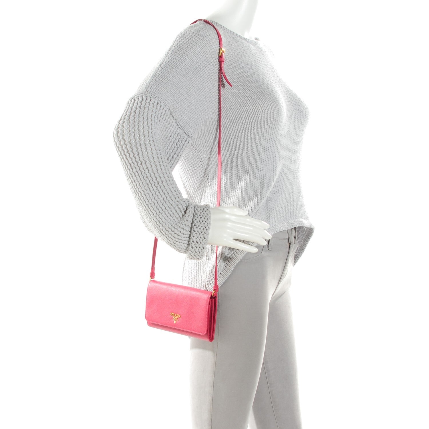 Prada Saffiano Metal Mini Crossbody Wallet Peonia 3 of 8