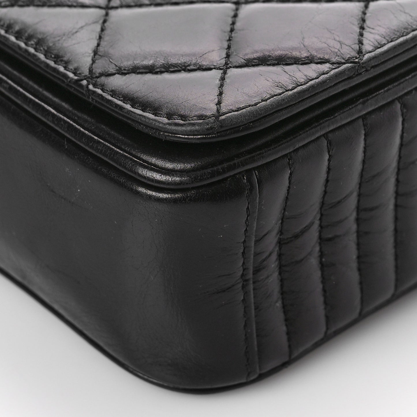 Glazed Calfskin Quilted Small Coco Boy Flap Black