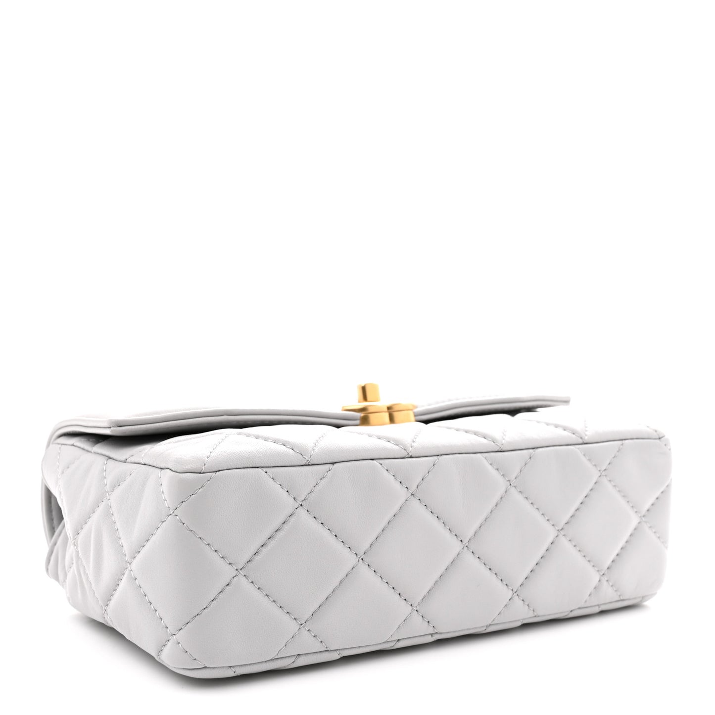 Shiny Lambskin Quilted Mini Flap Grey