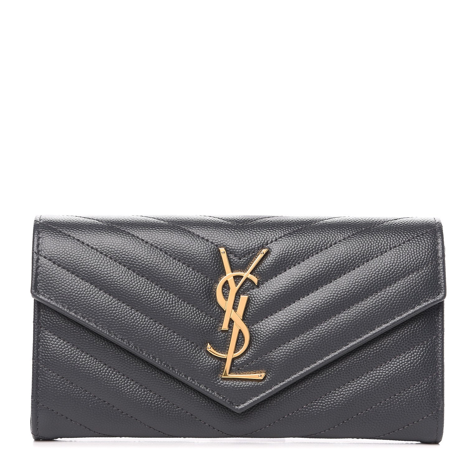 Saint Laurent Grain De Poudre Matelasse Chevron Monogram Flap Wallet Dark Smog 1 of 6