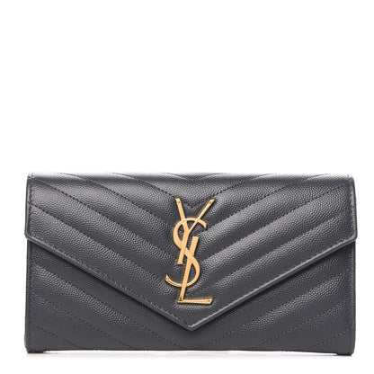 Saint Laurent Grain De Poudre Matelasse Chevron Monogram Flap Wallet Dark Smog 1 of 6