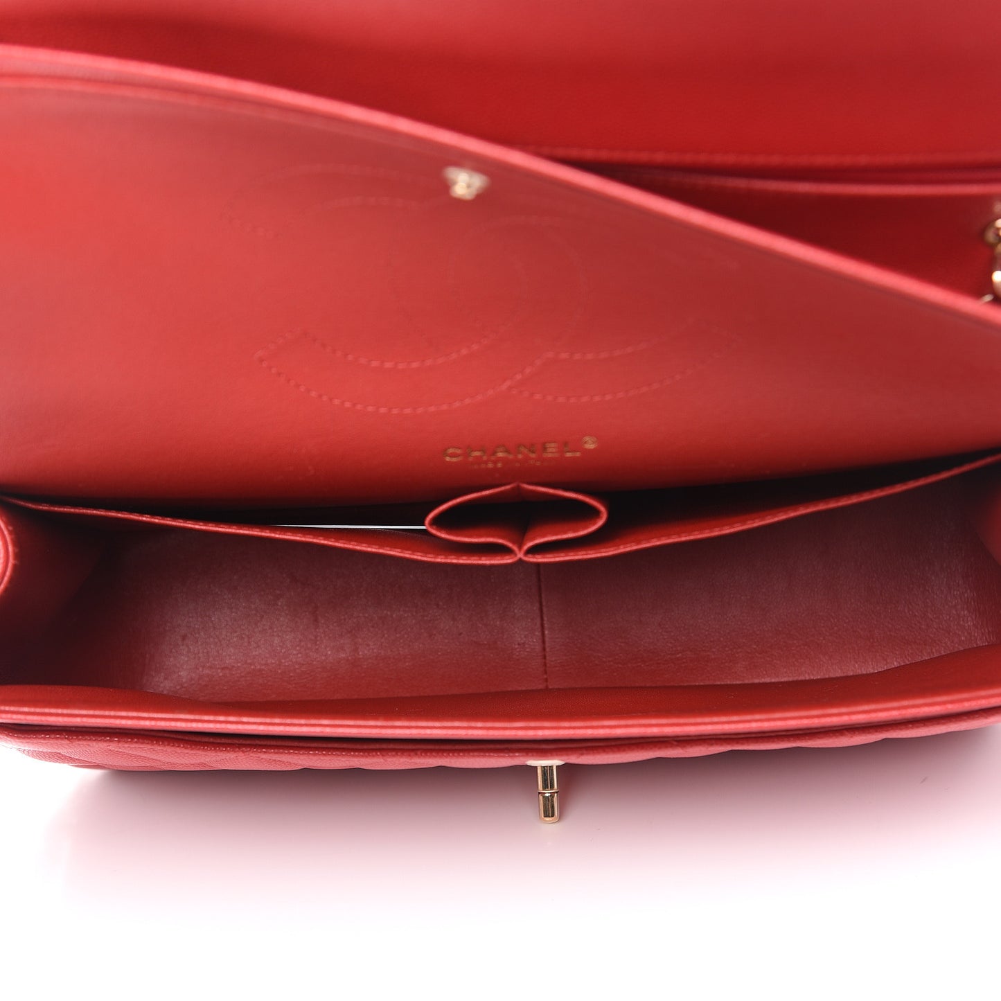 Caviar Quilted Jumbo Double Flap Red