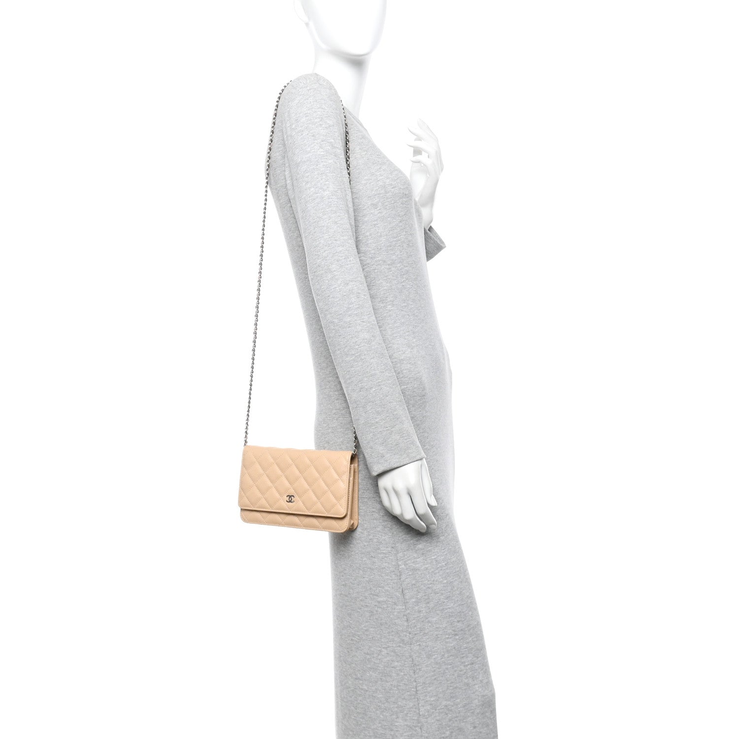 Chanel Caviar Quilted Wallet on Chain WOC Beige 2 of 13