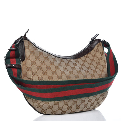 Gucci Monogram Web Medium Half Moon Hobo Dark Brown 3 of 8