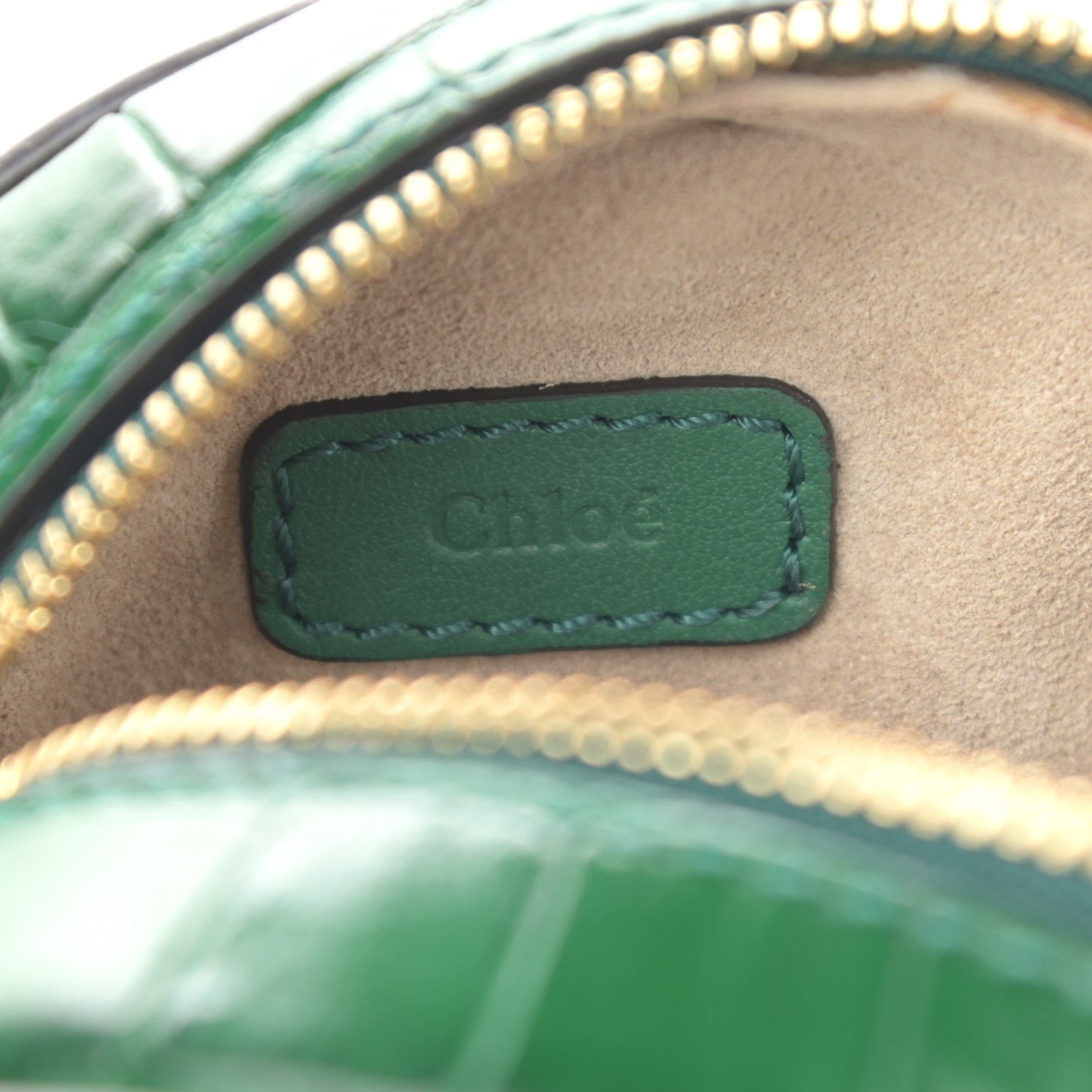Calfskin Crocodile Embossed Mini C Round Crossbody Woodsy Green