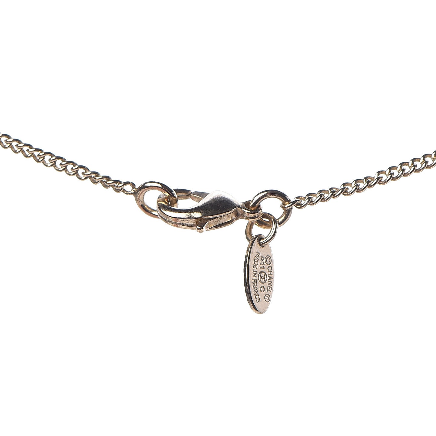 Crystal Pearl CC Drop Necklace Gold