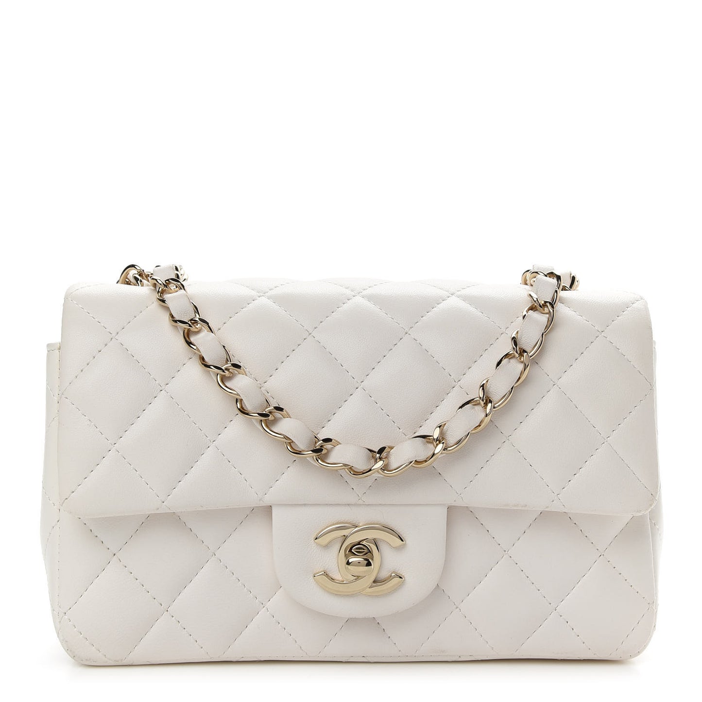 Lambskin Quilted Mini Rectangular Flap White