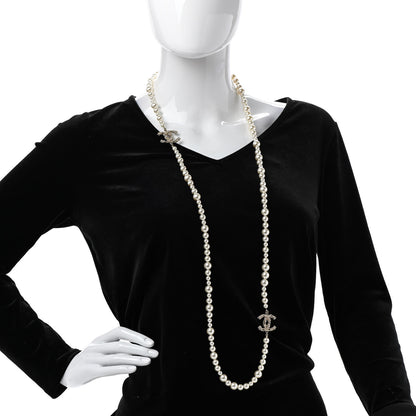 Chanel Pearl Crystal CC Camellia Long Necklace Gold 2 of 6