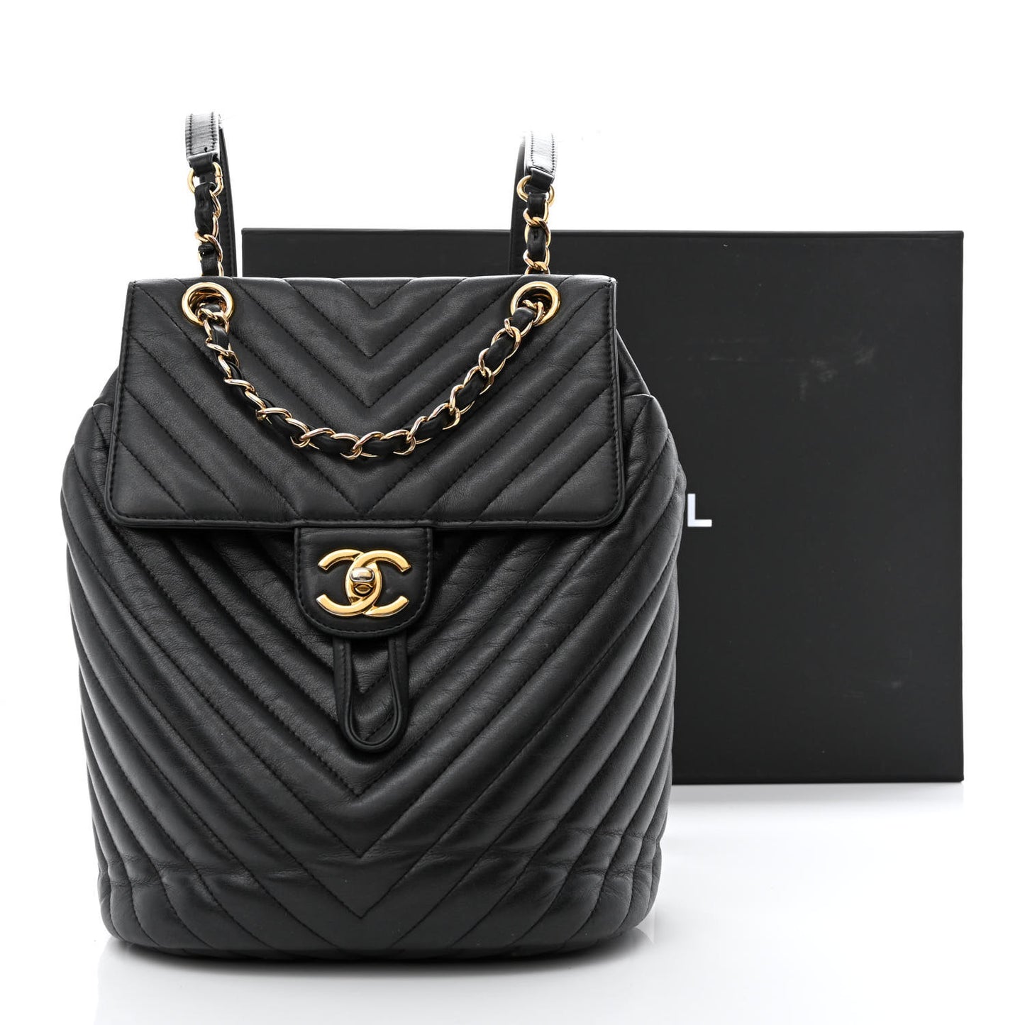 Calfskin Chevron Quilted Small Urban Spirit Backpack Black