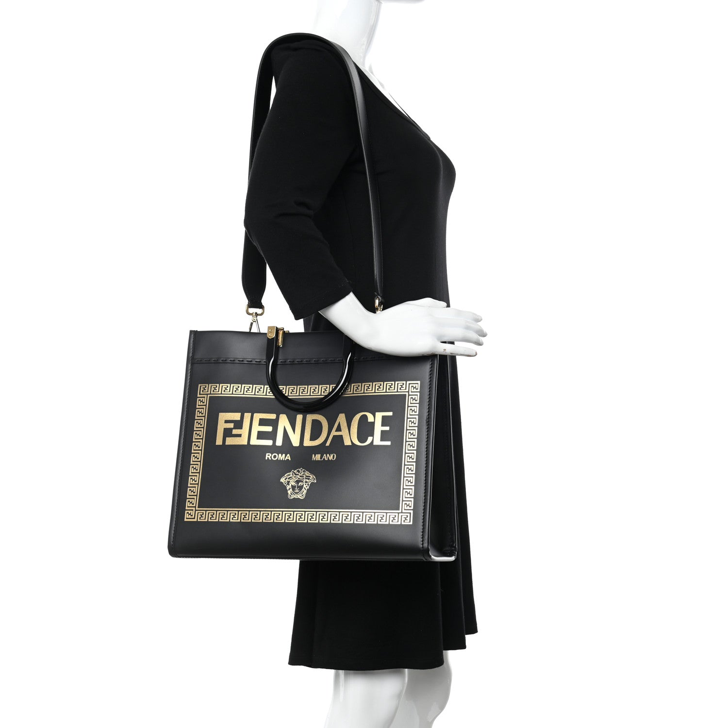 Fendi X VERSACE Calfskin Plexiglass Fendace Medium Fendi Sunshine Shopper Tote Black 2 of 11