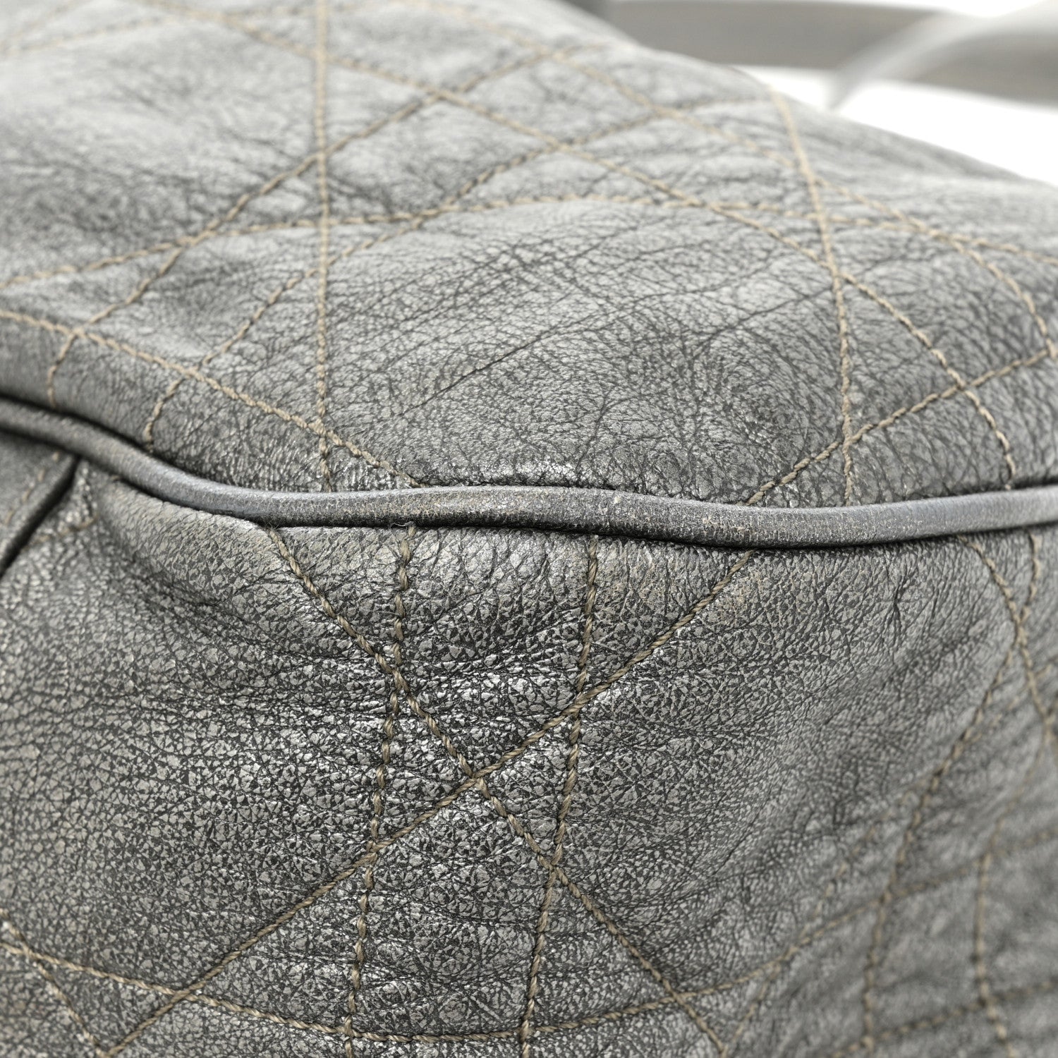 Christian Dior Metallic Lambskin Cannage Drawstring Bag Grey 20 of 21
