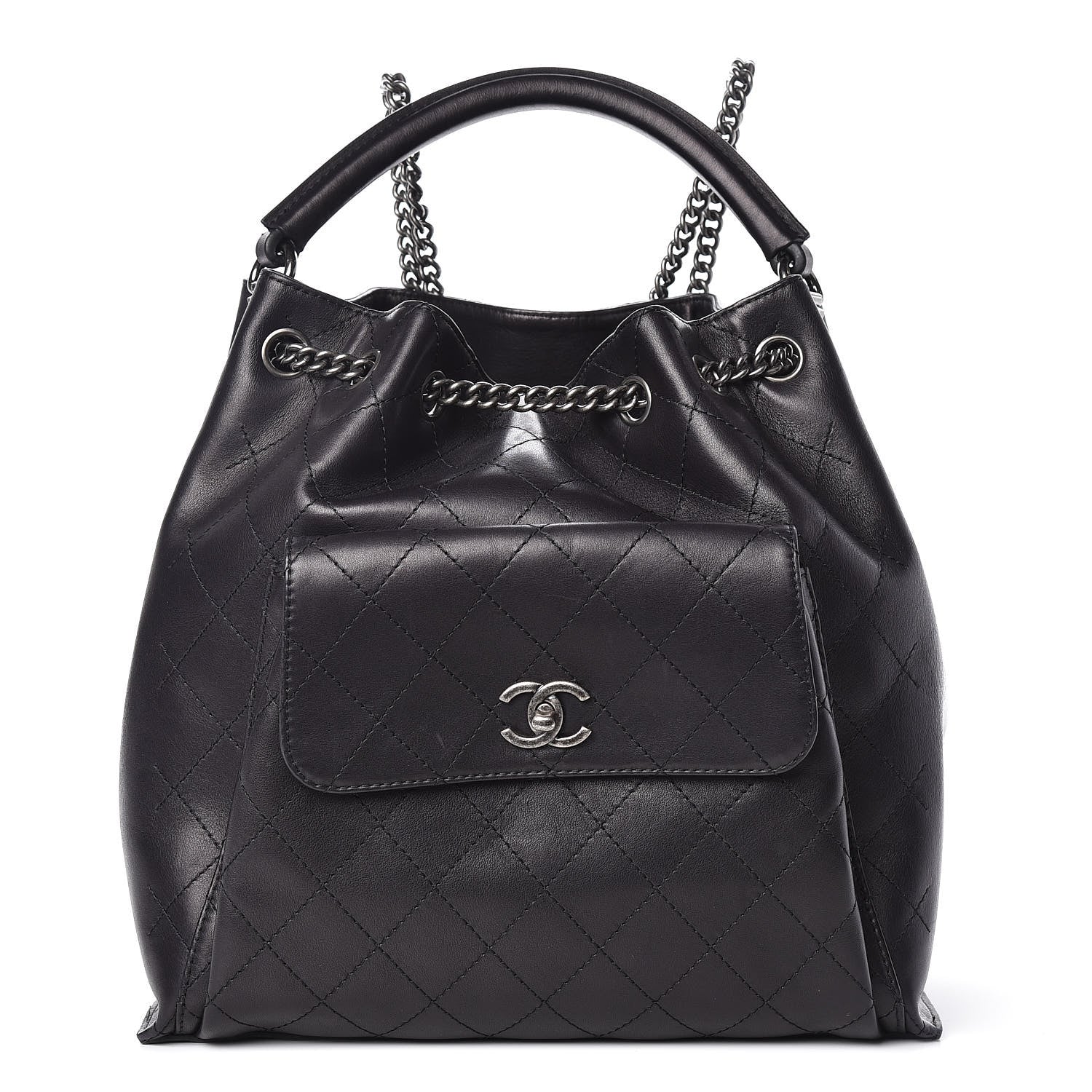 Chanel Calfskin Stitched Large Urban Luxury Drawstring Backpack Black 2 of 12