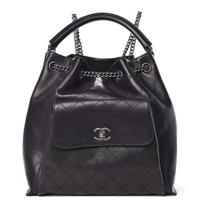Chanel Calfskin Stitched Large Urban Luxury Drawstring Backpack Black 2 of 12