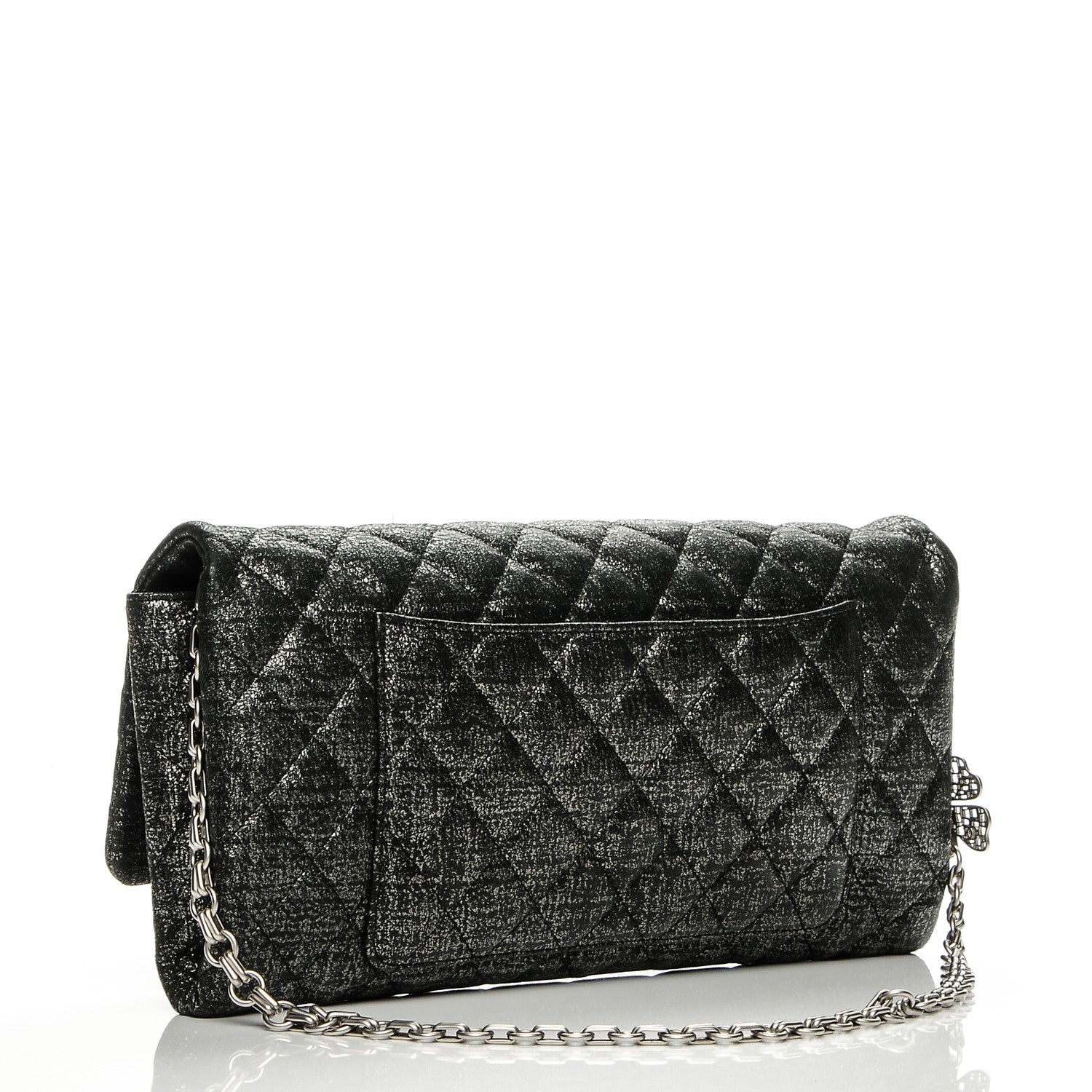 Chanel Glitter Fabric Quilted Flap Clutch With Butterfly Chain Black 3 of 7