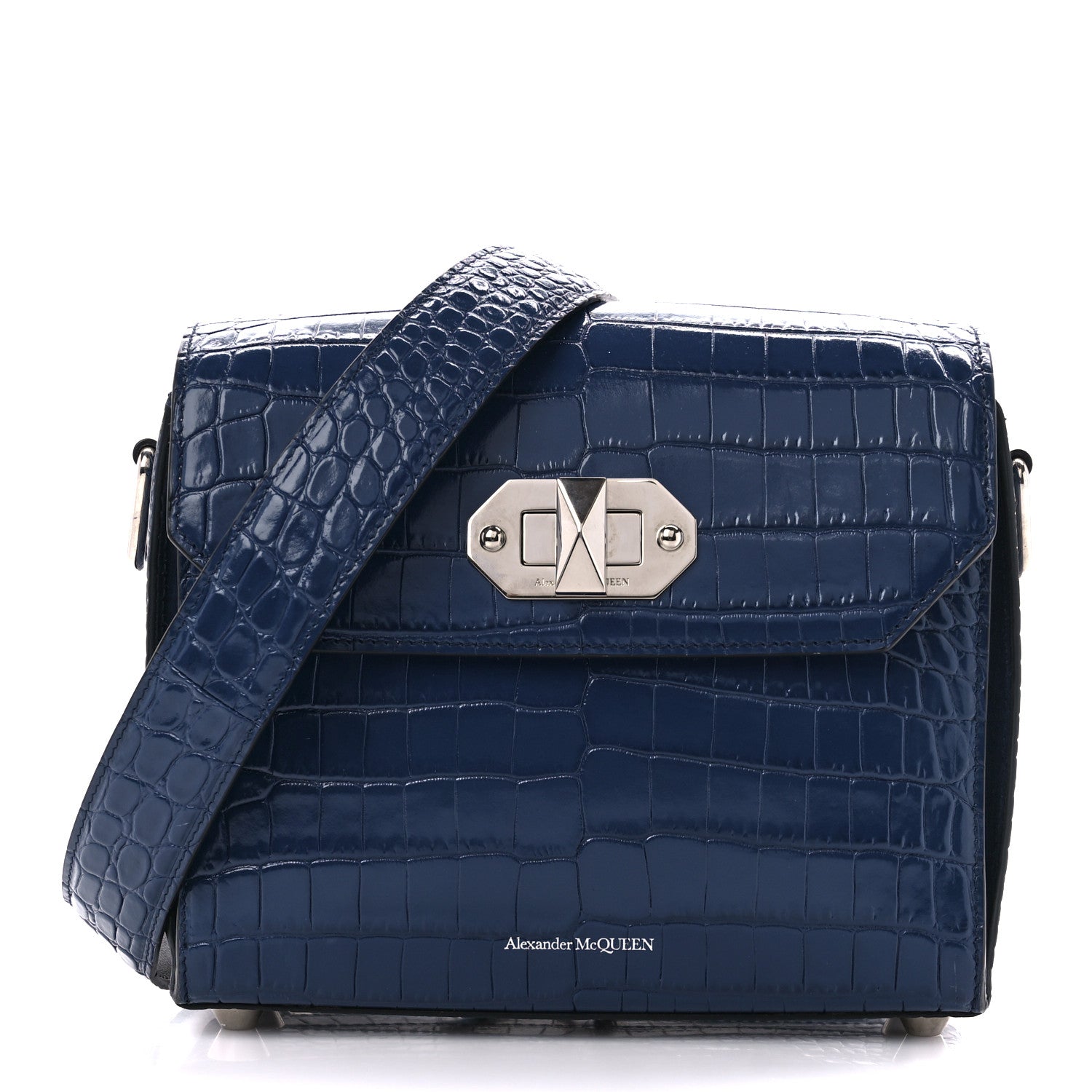 Alexander McQueen Calfskin Crocodile Embossed Box Shoulder Bag 21 Blue 1 of 10