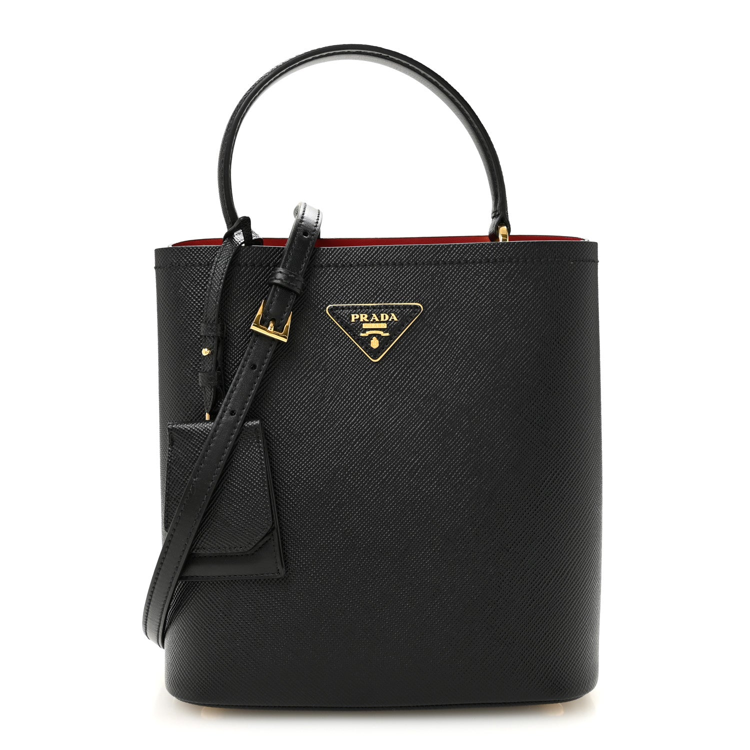 Prada Saffiano Cuir Medium Panier Bucket Bag Black Fuoco 1936679