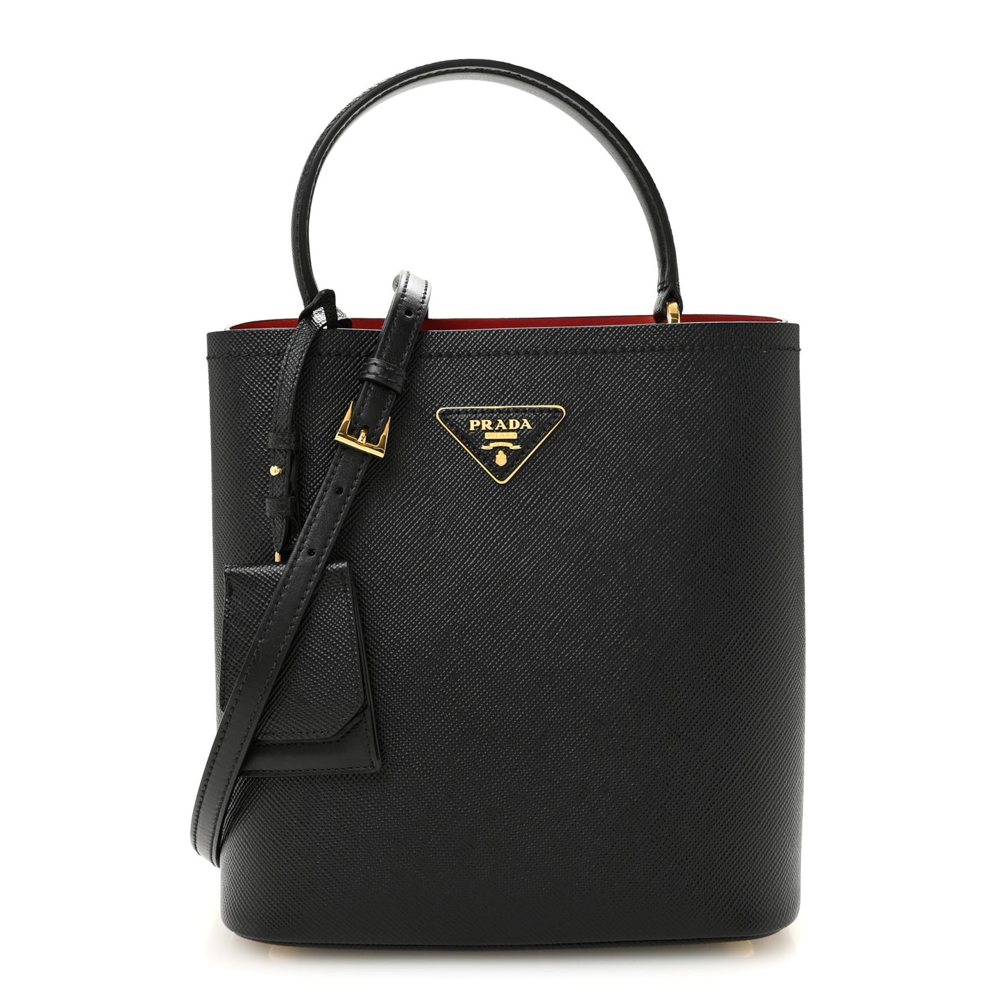 Saffiano Cuir Medium Panier Bucket Bag Black Fuoco